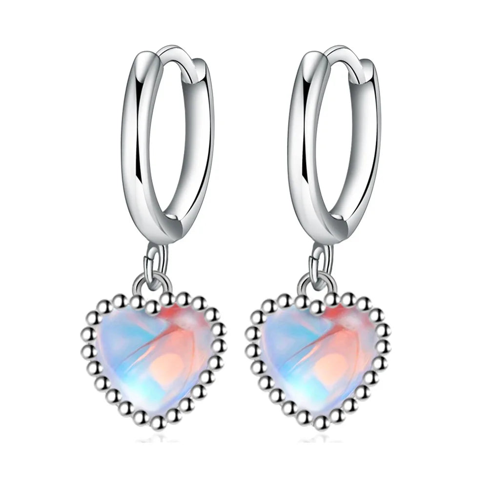925 Sterling Silver Moonstone Heart Stud Earrings for Women - Elegant Wholesale Jewelry Accessories